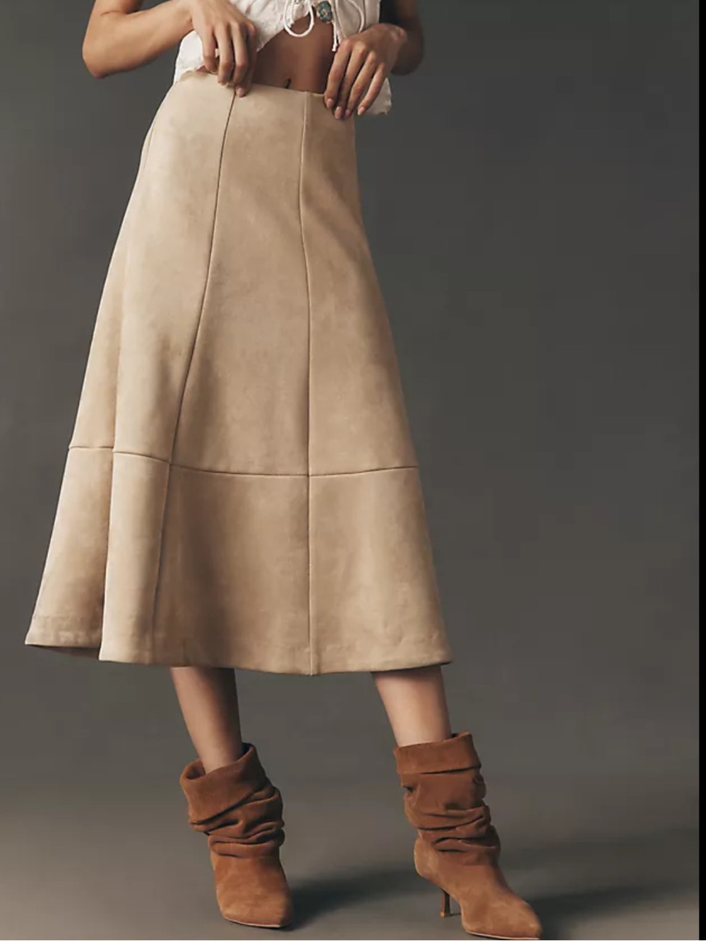 one 5 one Beige A-Line Midi Skirt
